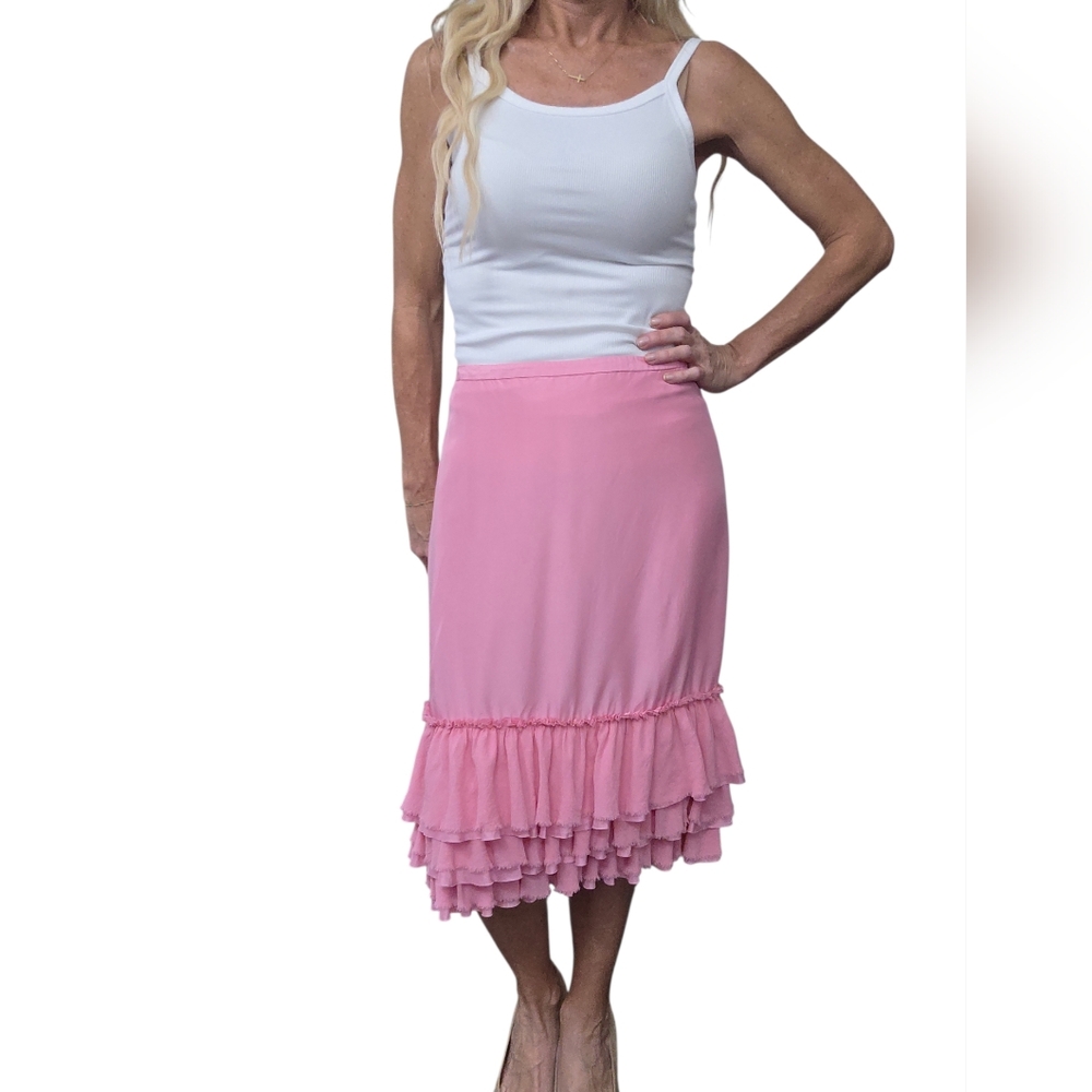 Vintage Y2K Banana Republic 100% Silk Pink Ruffle Skirt 6